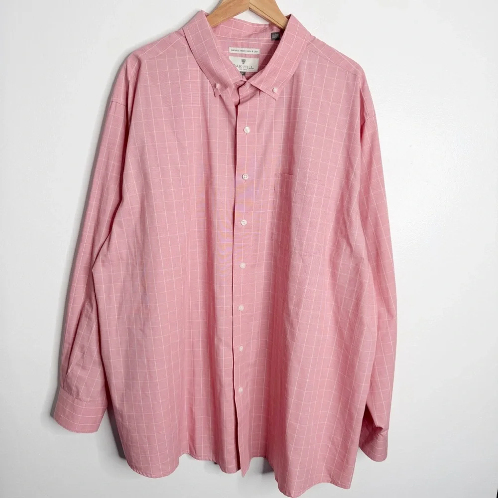 NWOT Oak Hill Red Plaid Button Down Shirt 3XLT Preppy Casual Workwear Cool & Dry